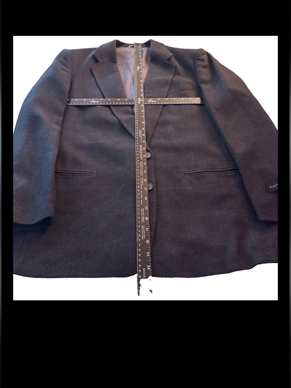 Vintage Austin Grey Herringbone Blazer 100% Wool Menswear Suit Jacket Sportscoat